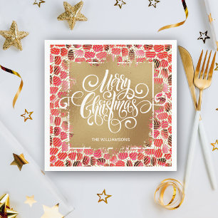 Gold Frohe Weihnachten auf Red Serviette