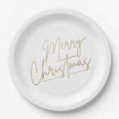 Gold Frohe Weihnachten auf Weiß Pappteller (Vorderseite)