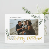 Gold Frohe Weihnachten Drei Foto Urlaub (Stehend Vorderseite)