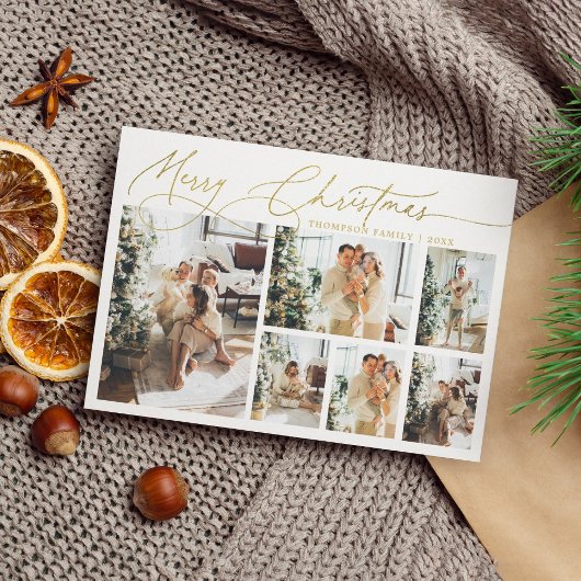 Gold Frohe Weihnachten Elegante Script Foto Collag