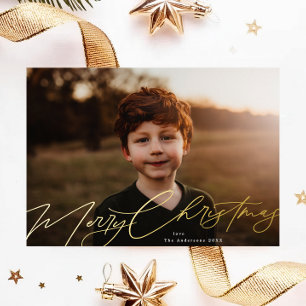 Gold Frohe Weihnachten Eleganter Glanz Foto Folien Feiertagskarte
