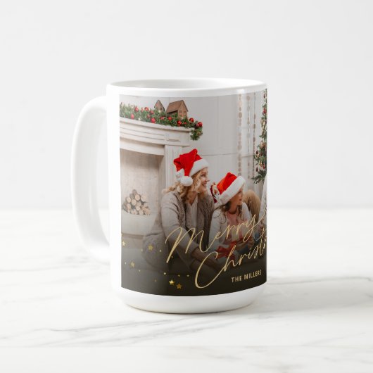 Gold Frohe Weihnachten Familienurlaub Foto Karte Kaffeetasse (Vorderseite Links)
