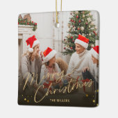 Gold Frohe Weihnachten Familienurlaub Foto Karte Keramikornament (Links)
