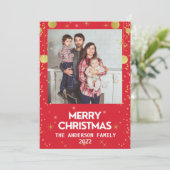 Gold Frohe Weihnachten Foto Roter Urlaub (Stehend Vorderseite)