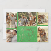 Gold Frohe Weihnachten Fünf Foto Grün (Vorderseite)