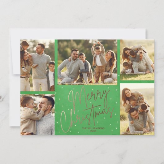 Gold Frohe Weihnachten Fünf Foto Grün (Vorderseite)