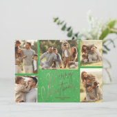 Gold Frohe Weihnachten Fünf Foto Grün (Stehend Vorderseite)