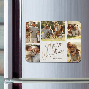 Gold Frohe Weihnachten fünf Foto Magnet