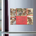 Gold Frohe Weihnachten Fünf Foto Red Holiday Magne Magnetkarte<br><div class="desc">Mehrjährige Weihnachtskarten MAGNETIC tragen Ihren Familiennamen und die Worte Frohe Weihnachten in schicken goldenen Buchstaben auf einem roten Hintergrund. MEHR DESIGNS und Farben in unserem Geschäft.</div>