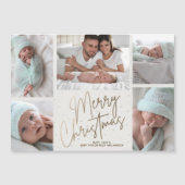 Gold Frohe Weihnachten fünf Fotos Magnetkarte (Vorderseite)
