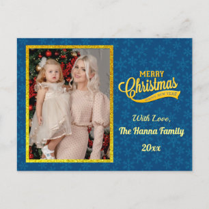 Gold Frohe Weihnachten & Glück Neues Jahr & Schnee Postkarte