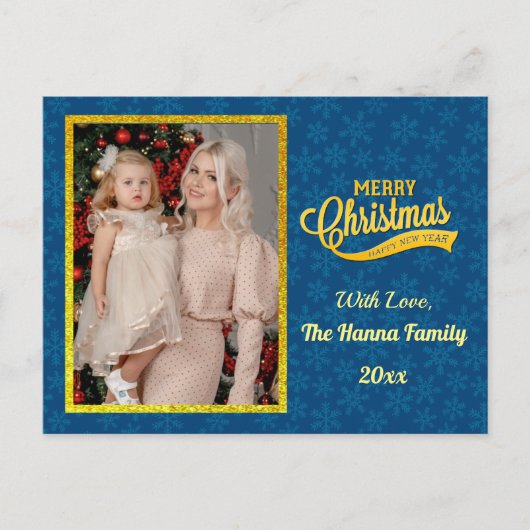 Gold Frohe Weihnachten & Glück Neues Jahr & Schnee Postkarte (Vorderseite)