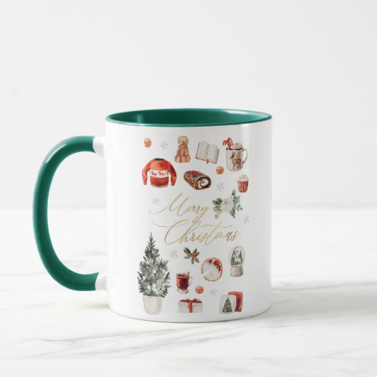 Gold Frohe Weihnachten Gruß gemütliche Winter Coll Tasse (Links)