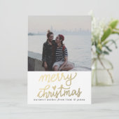 Gold Frohe Weihnachten Handgeschriebenes Script-Fo (Stehend Vorderseite)