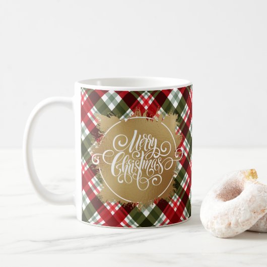 Gold Frohe Weihnachten Kariert Kaffeetasse (Mit Donut)