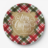 Gold Frohe Weihnachten Kariert Pappteller (Vorderseite)