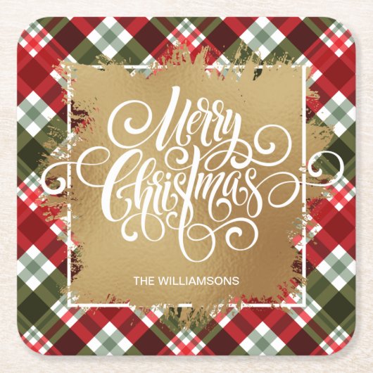 Gold Frohe Weihnachten Kariert Rechteckiger Pappuntersetzer (Vorderseite)