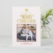 Gold Frohe Weihnachten Kariertes Foto Grußkarte (Stehend Vorderseite)