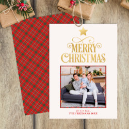 Gold Frohe Weihnachten Kariertes Foto Grußkarte