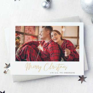 Gold Frohe Weihnachten | Kariertes rotes Foto