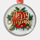 Gold Frohe Weihnachten mit Kranz Ornament Aus Metall (Vorne)