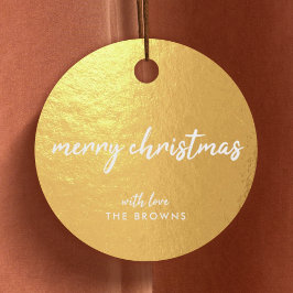 Gold Frohe Weihnachten Moderne Minimale Typografie Geschenkanhänger