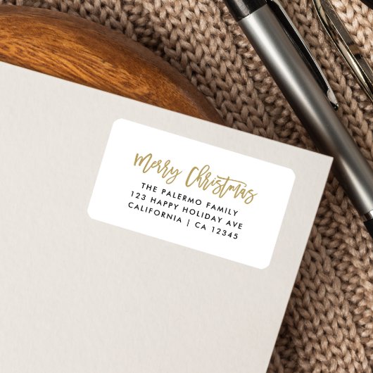Gold Frohe Weihnachten Moderne Script Typografie Adressaufkleber