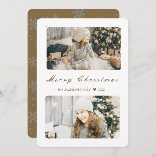 Gold Frohe Weihnachten Modernes 2-Foto (Vorne/Hinten)