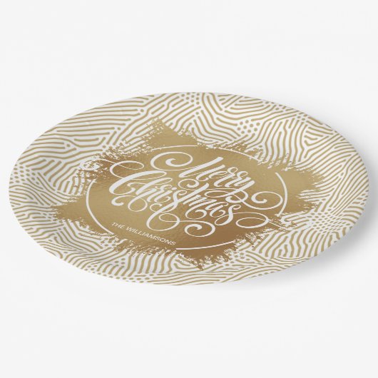 Gold Frohe Weihnachten Pappteller (Schrägansicht)