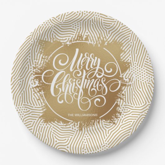 Gold Frohe Weihnachten Pappteller (Vorderseite)