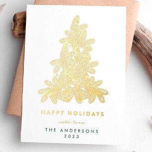Gold Frohe Weihnachten Pine Christmas Tree Happy Folien Feiertagskarte