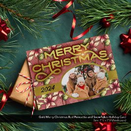 Gold Frohe Weihnachten Red Poinsettia und Schneefl