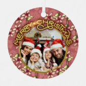 Gold Frohe Weihnachten Red Poinsettia und Schneefl Ornament Aus Metall (Vorderseite)