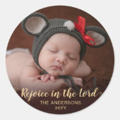 Gold Frohe Weihnachten Religiöses Foto Weihnachten Runder Aufkleber (Vorderseite)