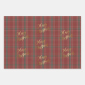 Gold Frohe Weihnachten Rot Grün Kariert Geschenkpapier Set (Vorderseite 3)