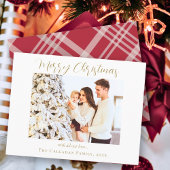 Gold Frohe Weihnachten Rotes Kariertes Foto