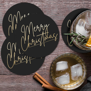 Gold Frohe Weihnachten Schwarz Runder Pappuntersetzer