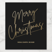 Gold Frohe Weihnachten Schwarz Weinetikett (Einzelnes Label)
