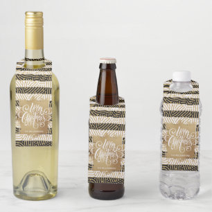 Gold Frohe Weihnachten Schwarz-weiße Streifen Flaschenanhänger