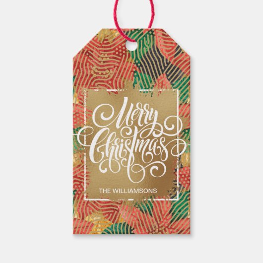 Gold Frohe Weihnachten Schwarz-weiße Streifen Gesc Geschenkanhänger (Vorderseite)