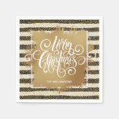 Gold Frohe Weihnachten Schwarz-weiße Streifen Serviette (Vorderseite)