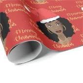 Gold Frohe Weihnachten, Schwarze Frau, Weihnachtsm Geschenkpapier (Rolleneckpunkt)