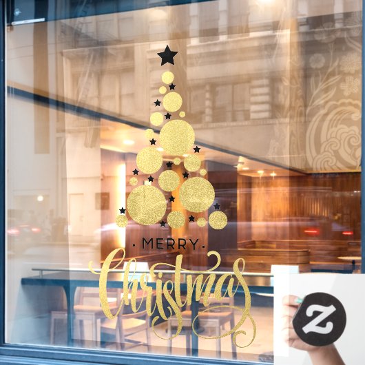 Gold Frohe Weihnachten Tree Stars Urlaub Fensteraufkleber (Café-Fenster)