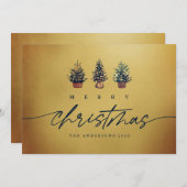 Gold Frohe Weihnachten Wasserfarben Tree Green Scr (Vorne/Hinten)