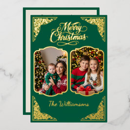 Gold Frohe Weihnachten, zwei Bilder, grün, Gold Folien Feiertagskarte
