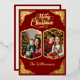 Gold Frohe Weihnachten, zwei Bilder, rot, Gold Folien Feiertagskarte