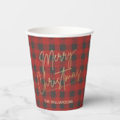 Gold Frohe Weihnachts Buffalo Karo Personalisiert Pappbecher (Vorderseite)