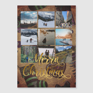 Gold Frohe Weihnachts Foto Collage Geschenk Magnet