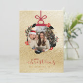 Gold Frohe Weihnachts Foto Ornament Card (Stehend Vorderseite)