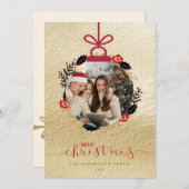 Gold Frohe Weihnachts Foto Ornament Card (Vorne/Hinten)